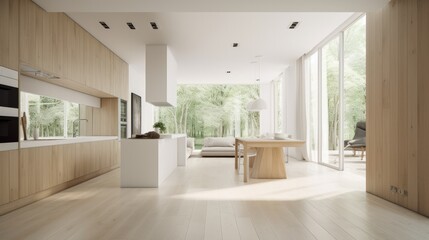 Fototapeta premium Living room made of light wooden for the cozy home, interior. Generative AI Technology 