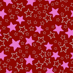 vector seamless pattern with stars, torn stroke edges