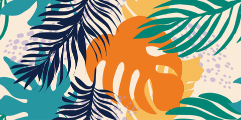 bright tropical leaves, vector seamless pattern