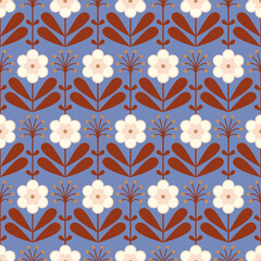 Retro daisies on blue - 586731445