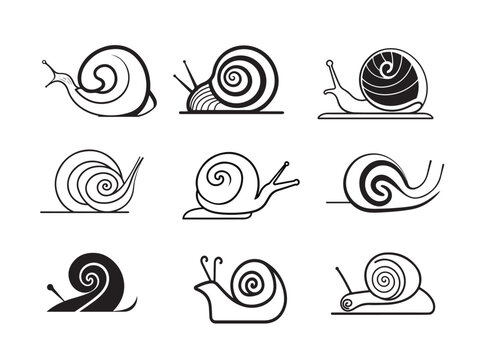 Snail collection icons hand drawn sketch illustration
