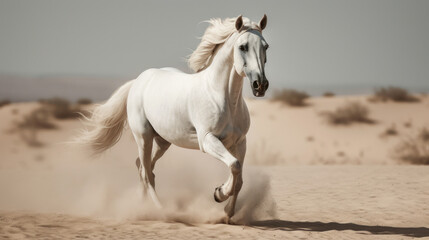 Obraz na płótnie Canvas Beautiful white horse in desert. Illustration AI Generative