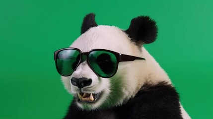 Happy Panda Black Sunglasses Green Background Portrait Generative AI