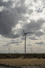 Fototapeta na wymiar Windmills in Santa Cruz Wind Farm, Argentine Patagonia.
