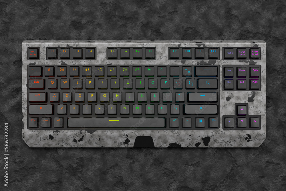 Poster realistic computer keyboard with black marble texture isolated on dark