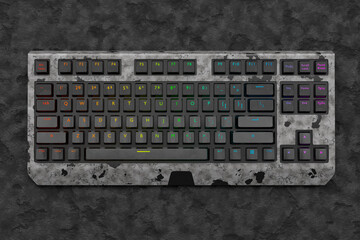 Realistic computer keyboard with black marble texture isolated on dark