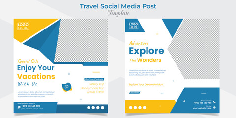 Explore tour and travel social media post and square flyer post banner template design