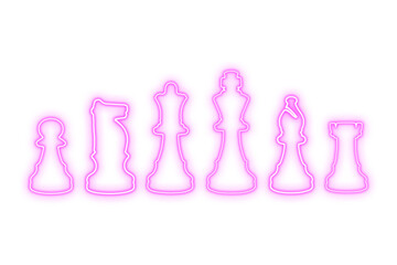 all chess pieces led neon shape illustration idea purple pink violet transparent graphic vector king queen bishop rook pawn knight