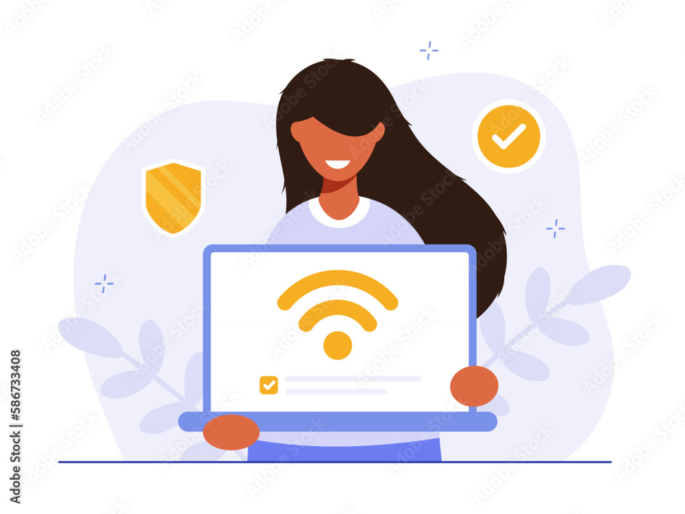 Poster concept of mobile network, wireless internet connection technology. wifi illustration. people use de
