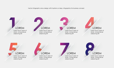 Vector infographic arrow design with 8 options or steps. infographics for business concept. Business circle template with options for brochure, diagram, workflow, timeline, web design. mulit-colour
