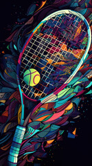 A Futuristic Swing: AI in Tennis with a Colorful Pattern, Generative AI