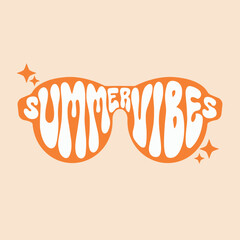 Summer vibes is inscribed in the sunglasses, groovy style