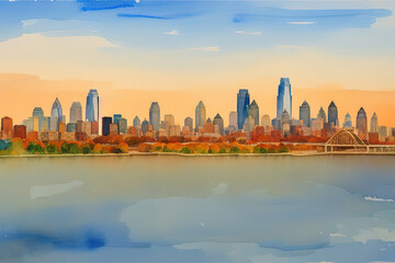 Obraz premium Panorama of Philadelphia skyline, Bridge, Generative AI.