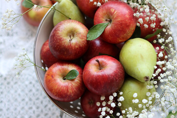 Harvest festival concept. Vibrant still life with red apples. 