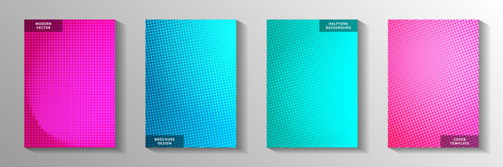 Elegant point screen tone gradation cover templates vector set. Industrial catalog faded screen