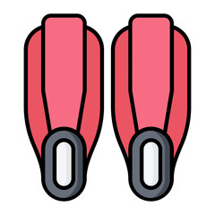 Swimming Fins Line Color Icon