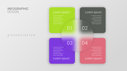 Colorful creative infographic for 4 options. Glassmorphism effect.