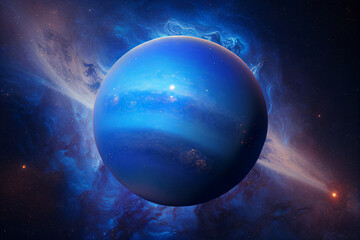 Planet Neptune in Our Solar System Surrounded by Space and Stars Realistic Illustration