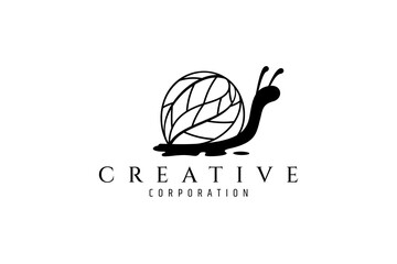 Creative logo concept of a snail with leaves. © FendyTerisno