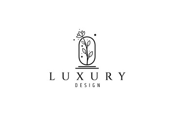 beautiful flower logo in simple line art bohemian design style