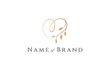 Heart and leaf logo suitable for cosmetic, healthcare, spa, beauty salon, decorative ornament, jewelry, hotel, flower shop, wedding and boutique logo vector.