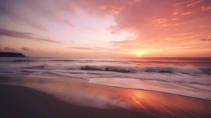 Fototapeta na wymiar Sunset on the beach. Illustration AI Generative.