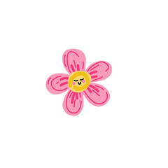 smiling pink flower head hand drawn on a transparent background