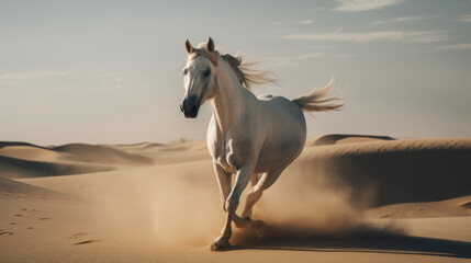 Naklejka na ściany i meble Beautiful white horse in desert. Illustration AI Generative