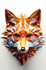 Papercraft fox head isolated on white