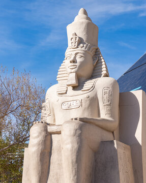 Las Vegas, United States - November 23, 2022: A picture of a statue in front of the Luxor Hotel and Casino.