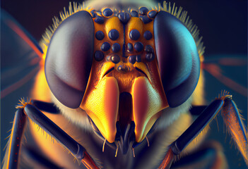 Microscopic close up face of male hoverfly generative ai