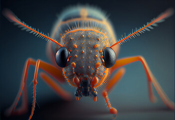 Microscopic close up face of pretty midge generative ai