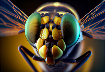 Microscopic close up face of pretty hoverfly generative ai