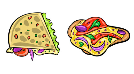 Vector set of Mexican dishes in a cartoon flat style. Latin American culture.