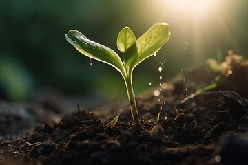 New plant growing in sunlight created with Generative AI technology.