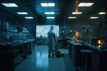  In a Secure High Level Laboratory Scientists in a Coverall Conducting a Research Generative AI