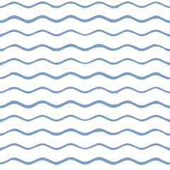 Seamless Wave Pattern, Hand drawn water sea vector background. Wavy beach print, curly grunge paint lines, watercolor stripes