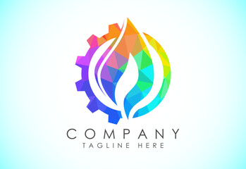 Obraz premium Polygonal fire flame logo icon. Low poly style oil and gas industry logo design concept.