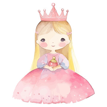 Watercolor cute princess illustration