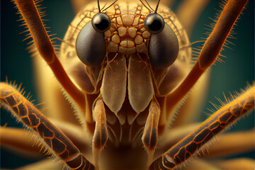 Microscopic close up face of a large cellar spider , generative ai