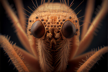 Microscopic close up face of a female cellar spider , generative ai