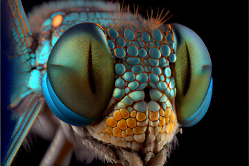 Microscopic close up face of a dragonfly made with generative ai