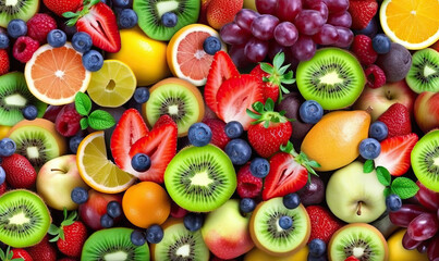 colourful fruit background. Generative AI image.