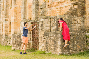 disrespect tourism environment vandalism. Person with nevative attitude on heritage monument