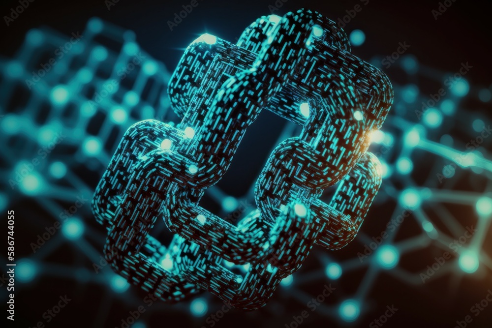 Poster abstract digital chain or circuit. blockchain concept. ai generated