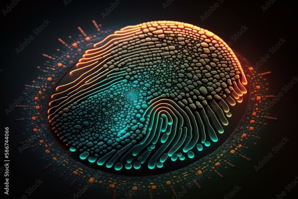 Poster digital biometri, security identify by fingerprint concept. scanning system fingerprint. ai generate