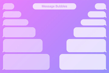 Blank transparent various message bubbles on colorful background. Chat or messenger speech bubble. SMS text frame. Short message sending. Vector illustration