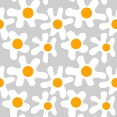 Cartoon summer seamless strawberry and scrambled eggs pattern for wrapping paper and fabrics and linens