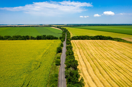 aerial view road between fields, Ukraine