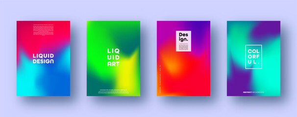 Colorful modern abstract backgrounds with neon red, green, blue, purple, yellow and pink gradient. Dynamic color flow poster, banner. Vector illustration.